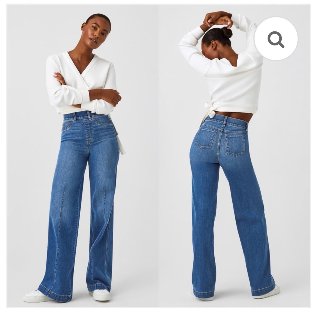 SPANX Front Seam Wide Leg Jeans in Vintage Indigo Size Small